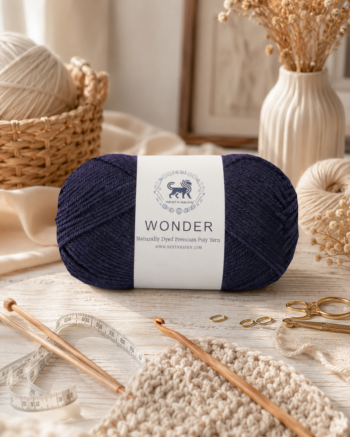 NESTNHAVEN,Wonder,Poly Yarn Supersoft Hand Knitting Wool Ball,(1 Ball/100 Gram Each) Ball Suitable For Craft,Crochet,Amigurumi,Garments,Flowers And Hobby Projects,2 Fine , Shade - Dark Denim Blue