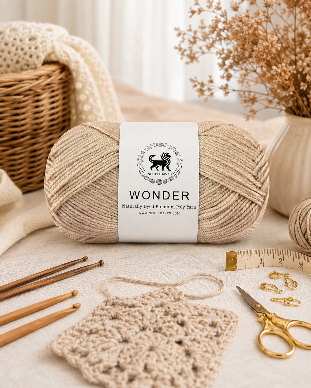 NESTNHAVEN,Wonder,Poly Yarn Supersoft Hand Knitting Wool Ball,(1 Ball/100 Gram Each) Ball Suitable For Craft,Crochet,Amigurumi,Garments,Flowers And Hobby Projects,2 Fine , Shade - Dessert Sand Beige