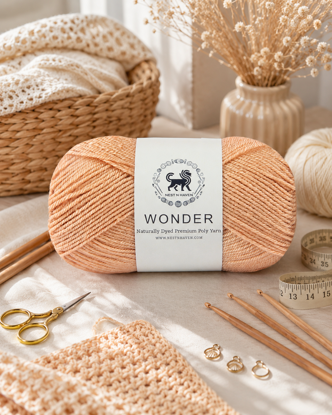 NESTNHAVEN,Wonder,Poly Yarn Supersoft Hand Knitting Wool Ball,(1 Ball/100 Gram Each) Ball Suitable For Craft,Crochet,Amigurumi,Garments,Flowers And Hobby Projects,2 Fine , Shade - Golden Beige