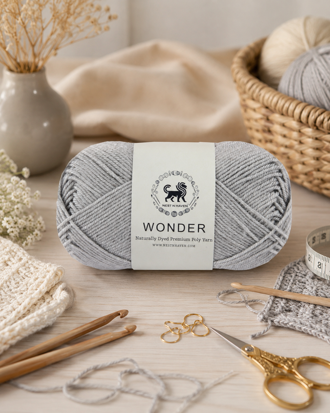 NESTNHAVEN,Wonder,Poly Yarn Supersoft Hand Knitting Wool Ball,(1 Ball/100 Gram Each) Ball Suitable For Craft,Crochet,Amigurumi,Garments,Flowers And Hobby Projects,2 Fine , Shade - Grey