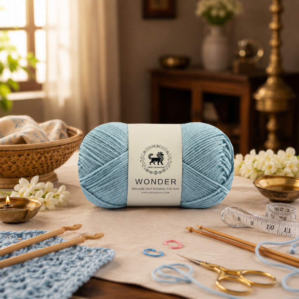 NESTNHAVEN, Wonder , Poly Yarn Supersoft Hand Knitting Wool Ball, (1 Ball/100 Gram Each) Ball Suitable for Craft, Crochet, Amigurumi,Garments, Flowers and Hobby Projects , 2 Fine , Shade- Sky Blue