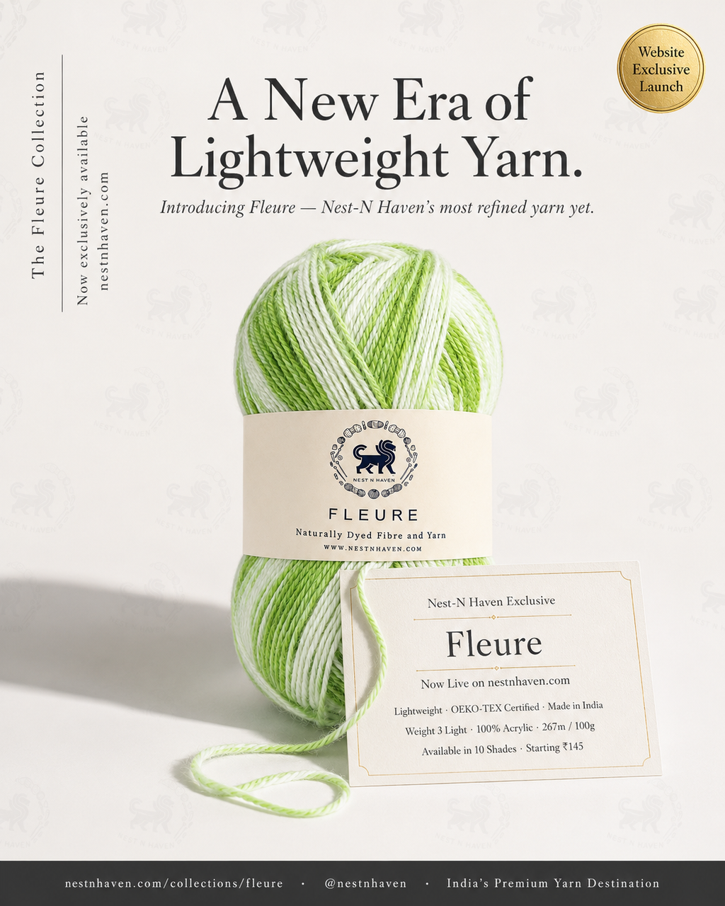 Fleure Yarn SE  – Lightweight Knitting & Crochet acrylic Yarn , 100 grams  | Nest-N Haven | Shade - Green Apple Swirl