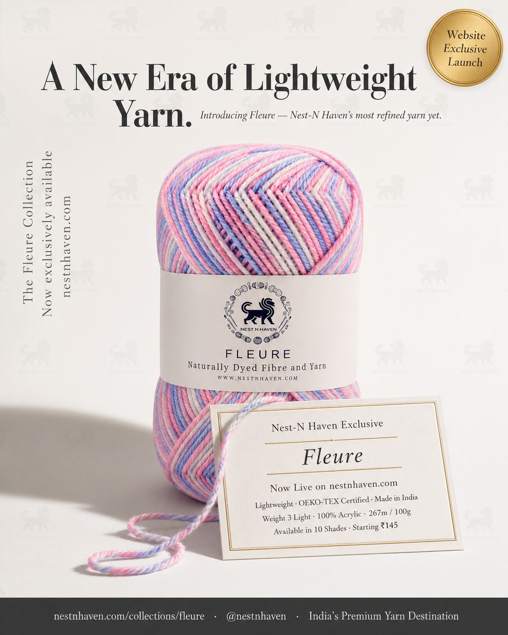 Fleure Yarn – Lightweight Knitting & Crochet acrylic Yarn , 100 grams  | Nest-N Haven | Shade - cotton candy