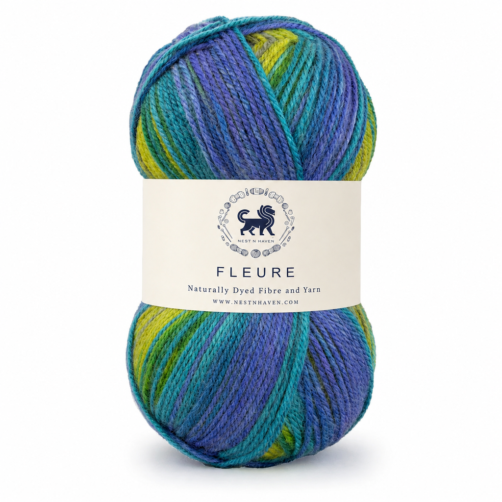 Fleure Yarn SE  – Lightweight Knitting & Crochet acrylic Yarn , 100 grams  | Nest-N Haven | Shade - Peacock Green Prism