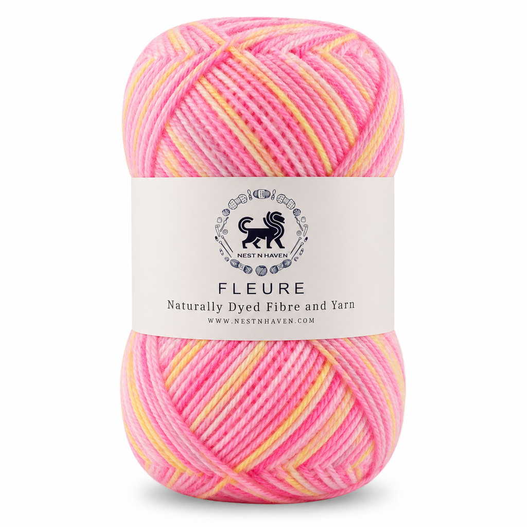 Fleure Yarn – Lightweight Knitting & Crochet acrylic Yarn , 100 grams  | Nest-N Haven | Shade - pink yellow flemingo