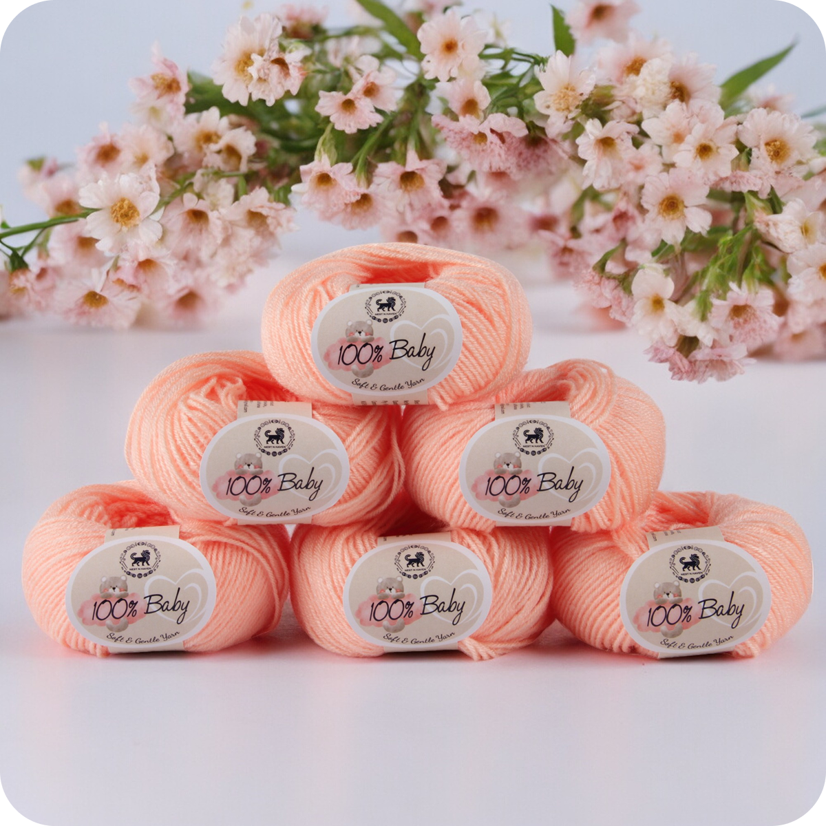 Baby  Yarn  pack of 6 (25gms x 6) 150 gram -  Light Peach
