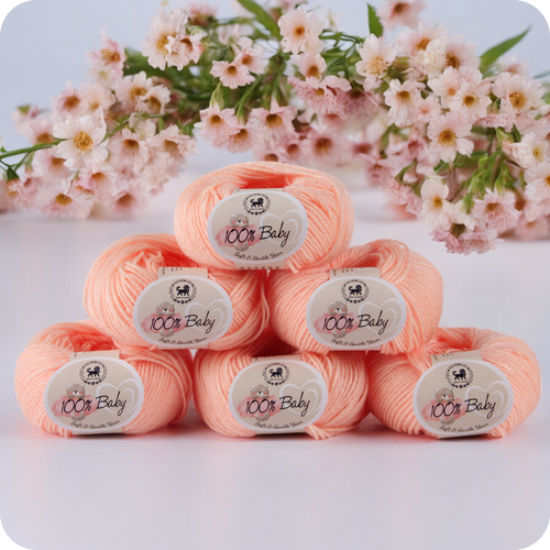 Baby  Yarn  pack of 6 (25gms x 6) 150 gram -  Light Peach