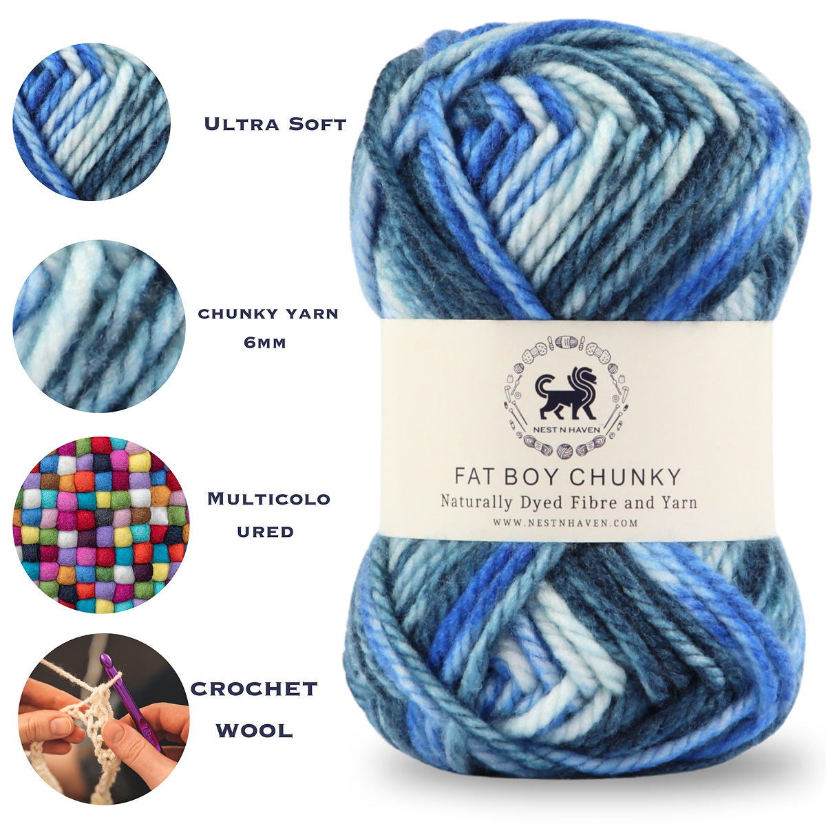 Fatboy Chunky Naturally Dyed Fibre Yarn (100 gram) - Multicolor 10