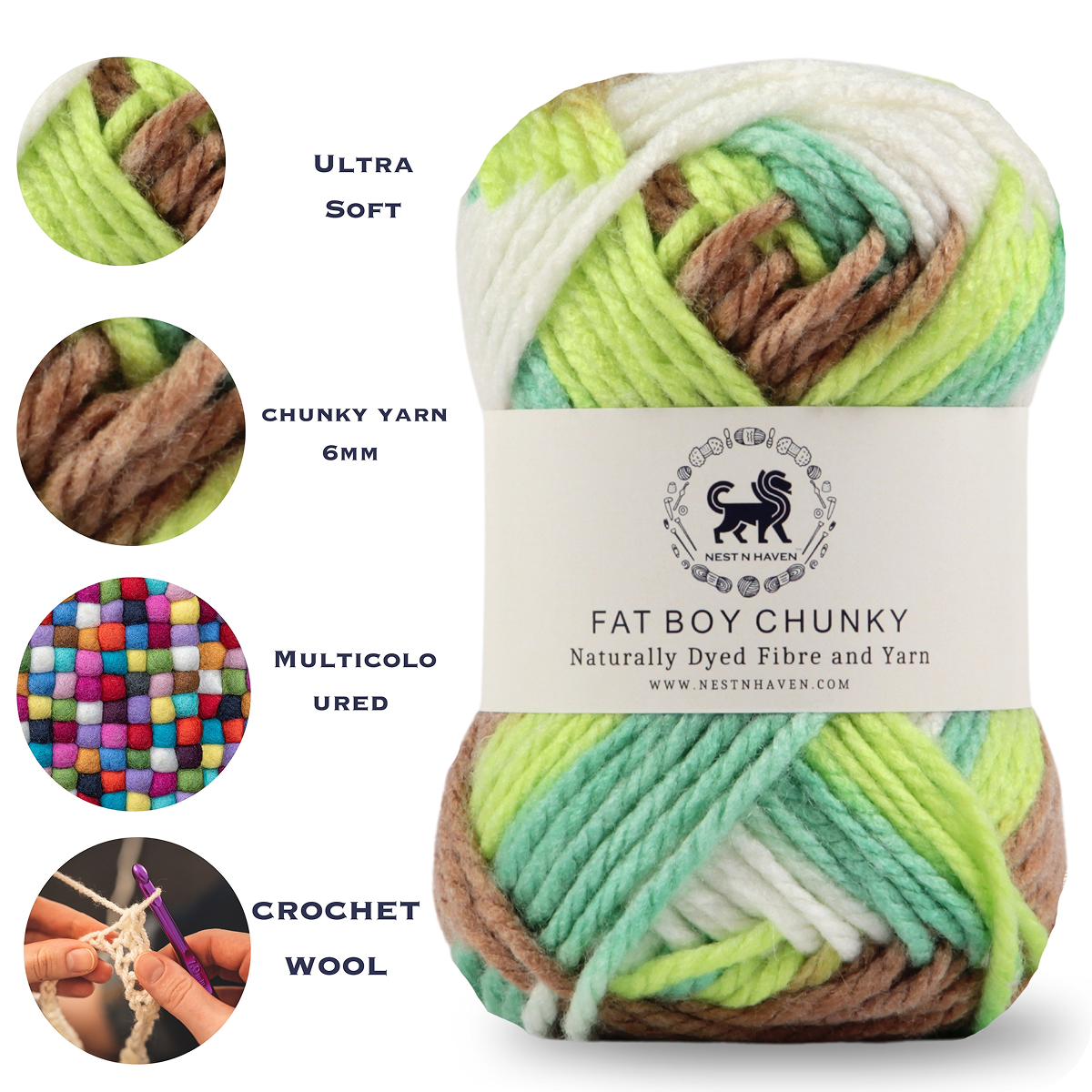 Fatboy Chunky Naturally Dyed Fibre Yarn (100 gram) - Multicolor 1