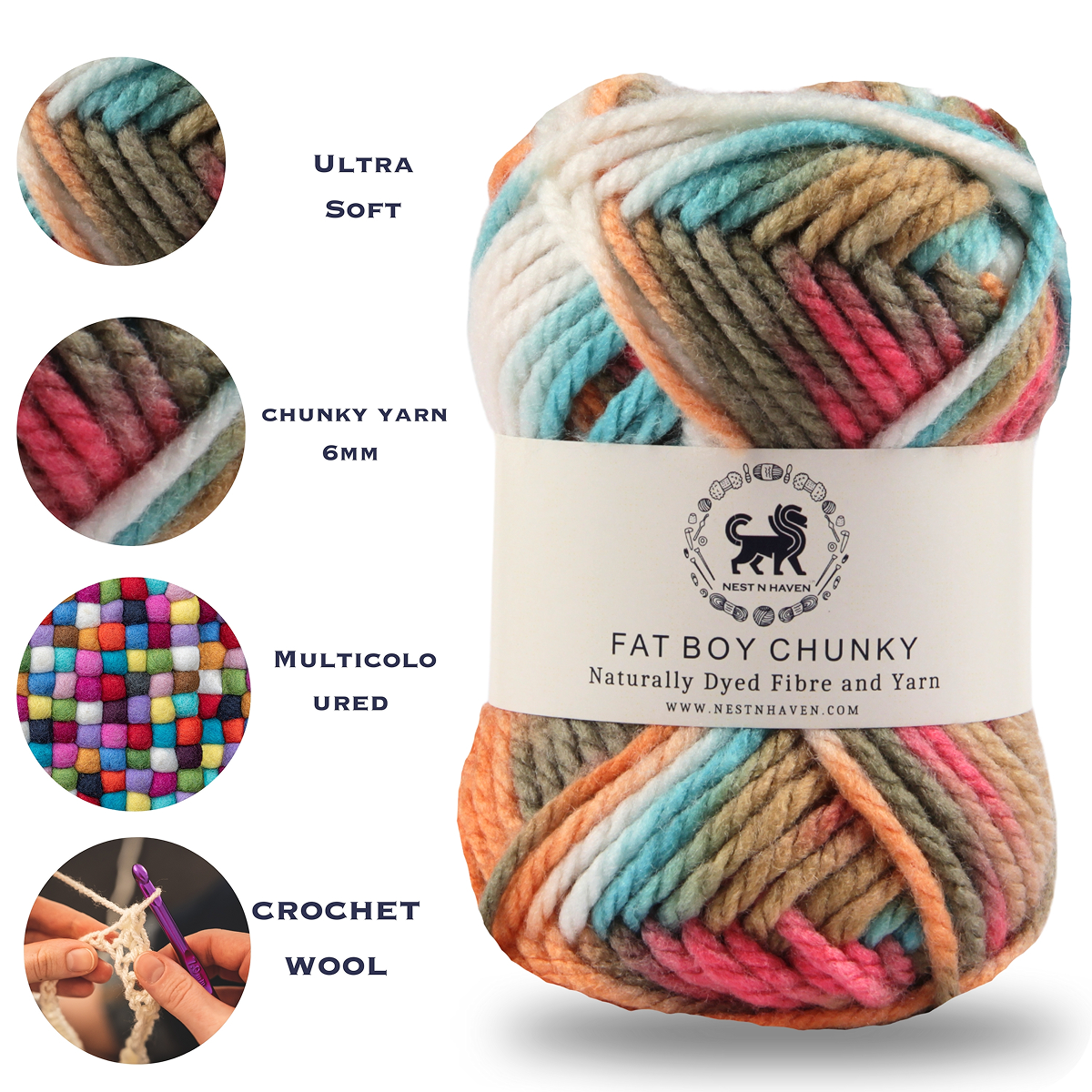 Fatboy Chunky Naturally Dyed Fibre Yarn (100 gram) - Multicolor 11