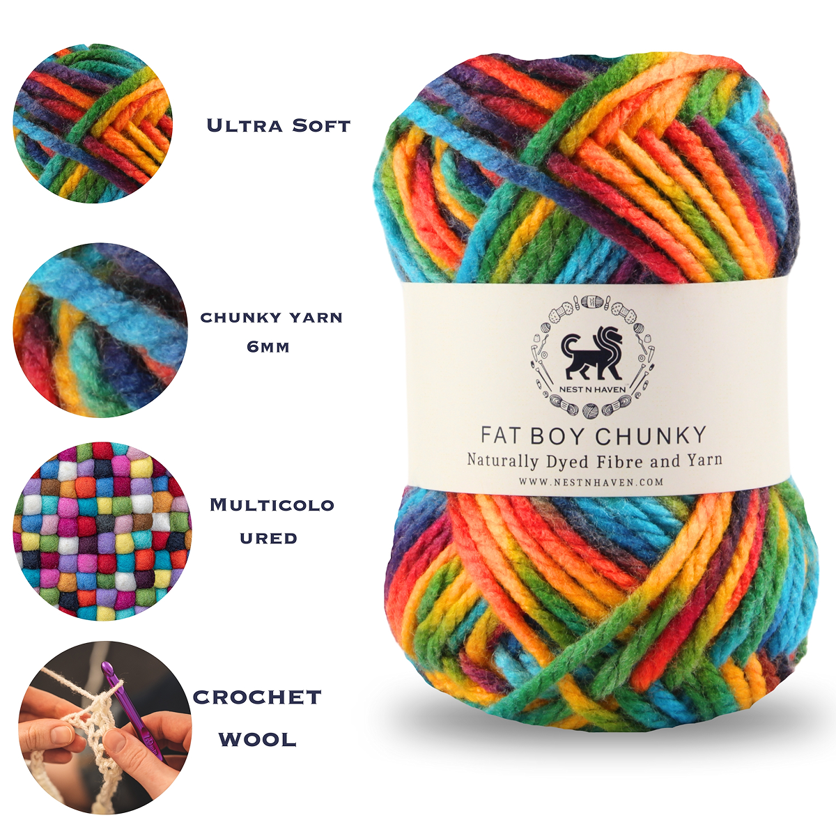Fatboy Chunky Naturally Dyed Fibre Yarn (100 gram) - Multicolor 12