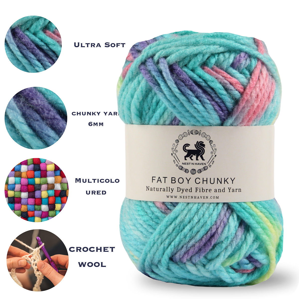 Fatboy Chunky Naturally Dyed Fibre Yarn (100 gram) - Multicolor 13