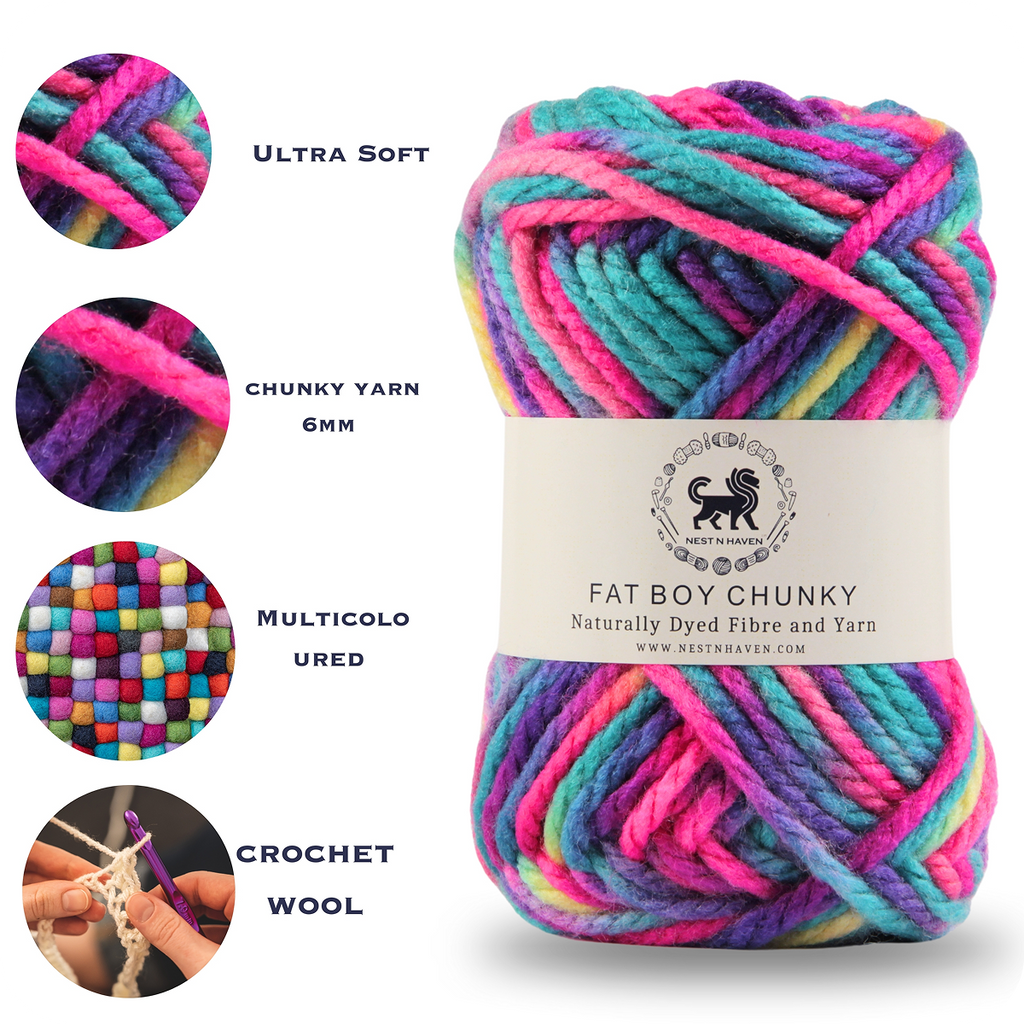 Fatboy Chunky Naturally Dyed Fibre Yarn (100 gram) - Multicolor 14