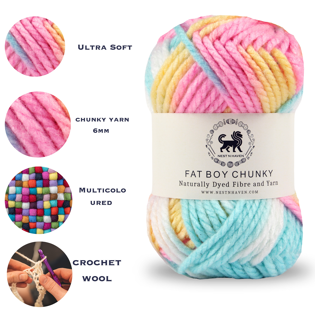 Fatboy Chunky Naturally Dyed Fibre Yarn (100 gram) - Multicolor 2
