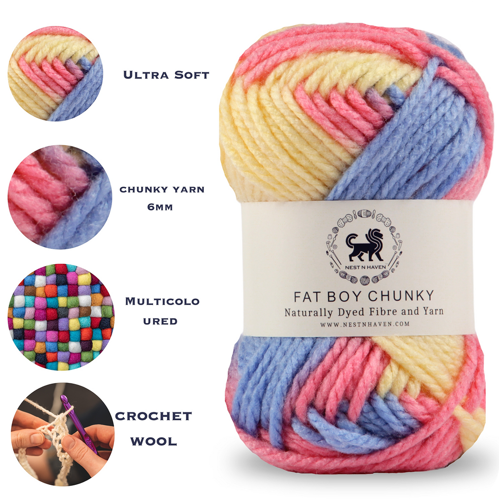 Fatboy Chunky Naturally Dyed Fibre Yarn (100 gram) - Multicolor 4