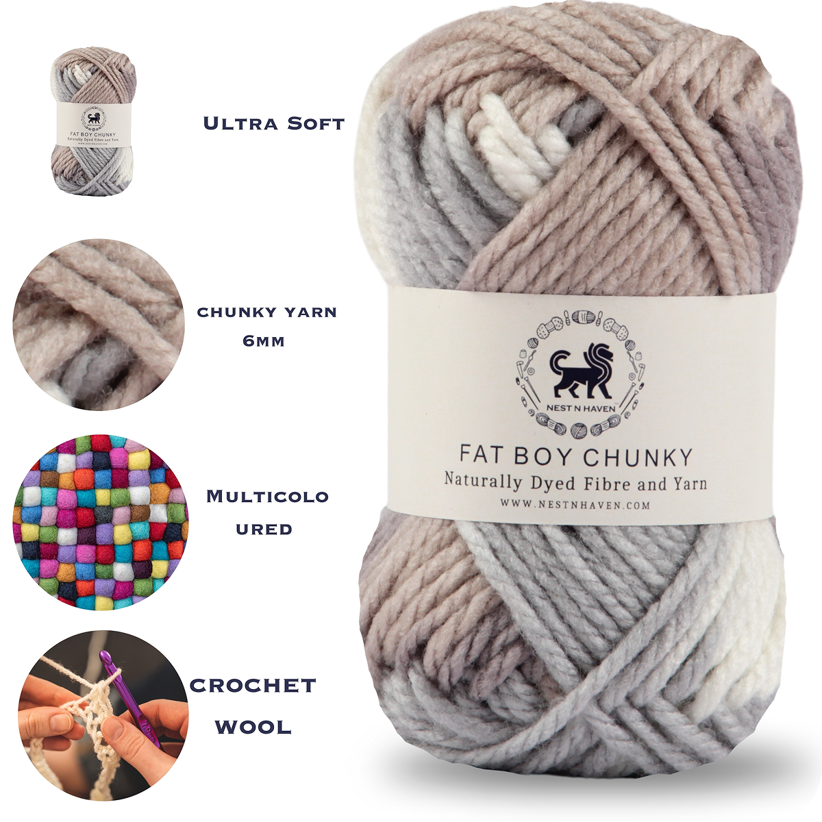 Fatboy Chunky Naturally Dyed Fibre Yarn (100 gram) - Multicolor 7