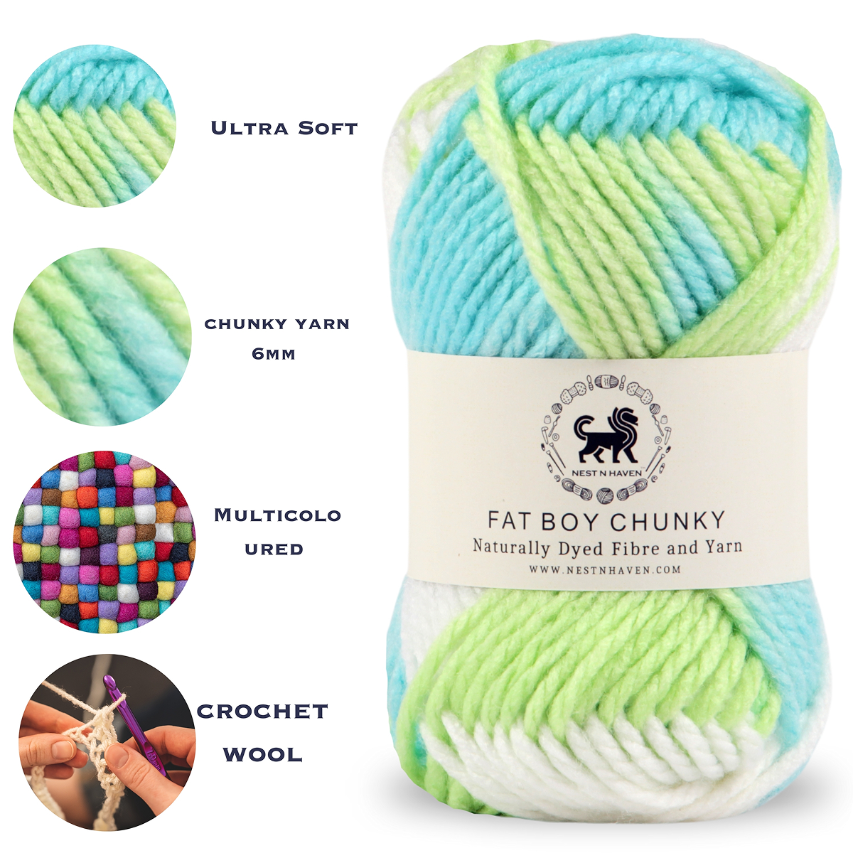 Fatboy Chunky Naturally Dyed Fibre Yarn (100 gram) - Multicolor 8