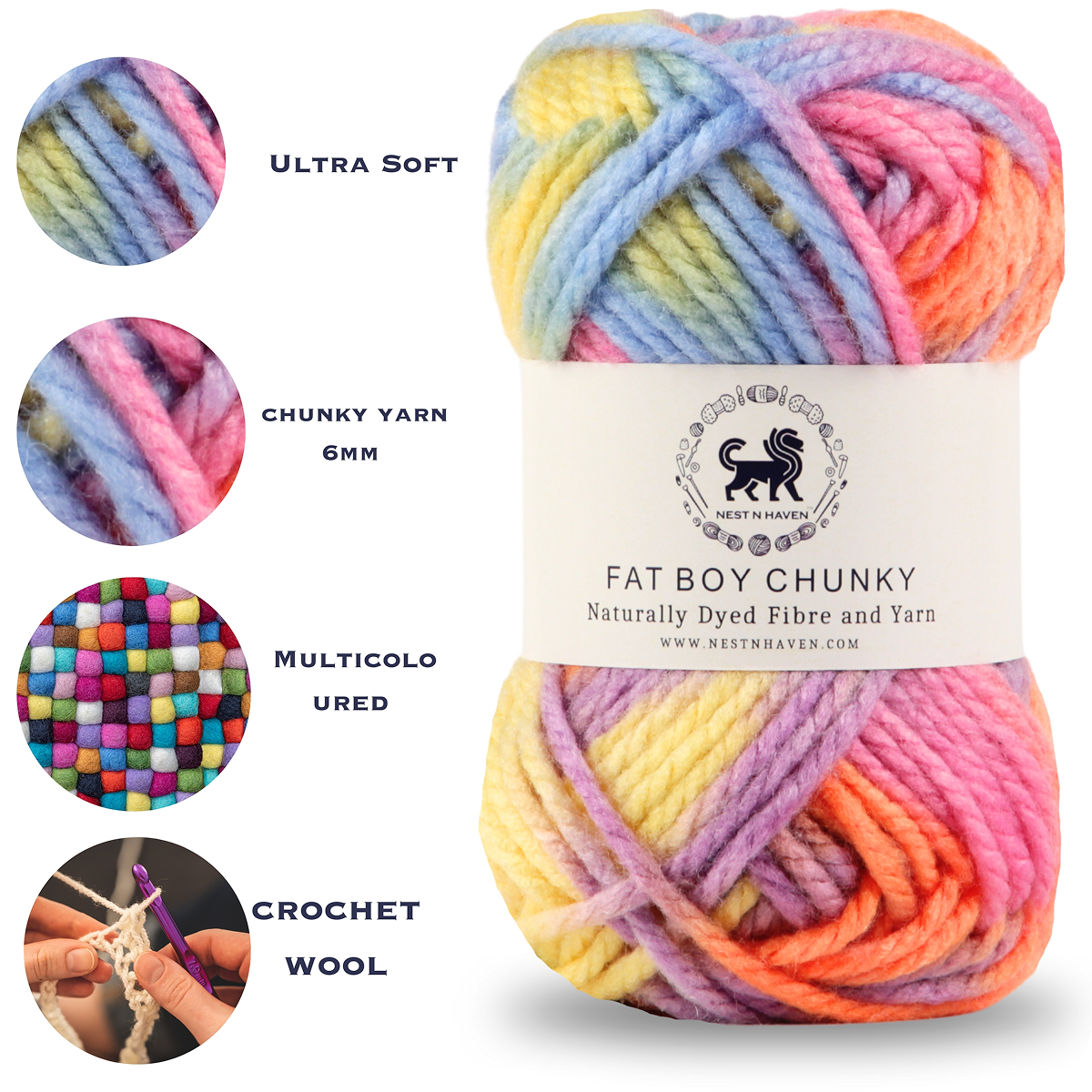 Fatboy Chunky Naturally Dyed Fibre Yarn (100 gram) - Multicolor 9
