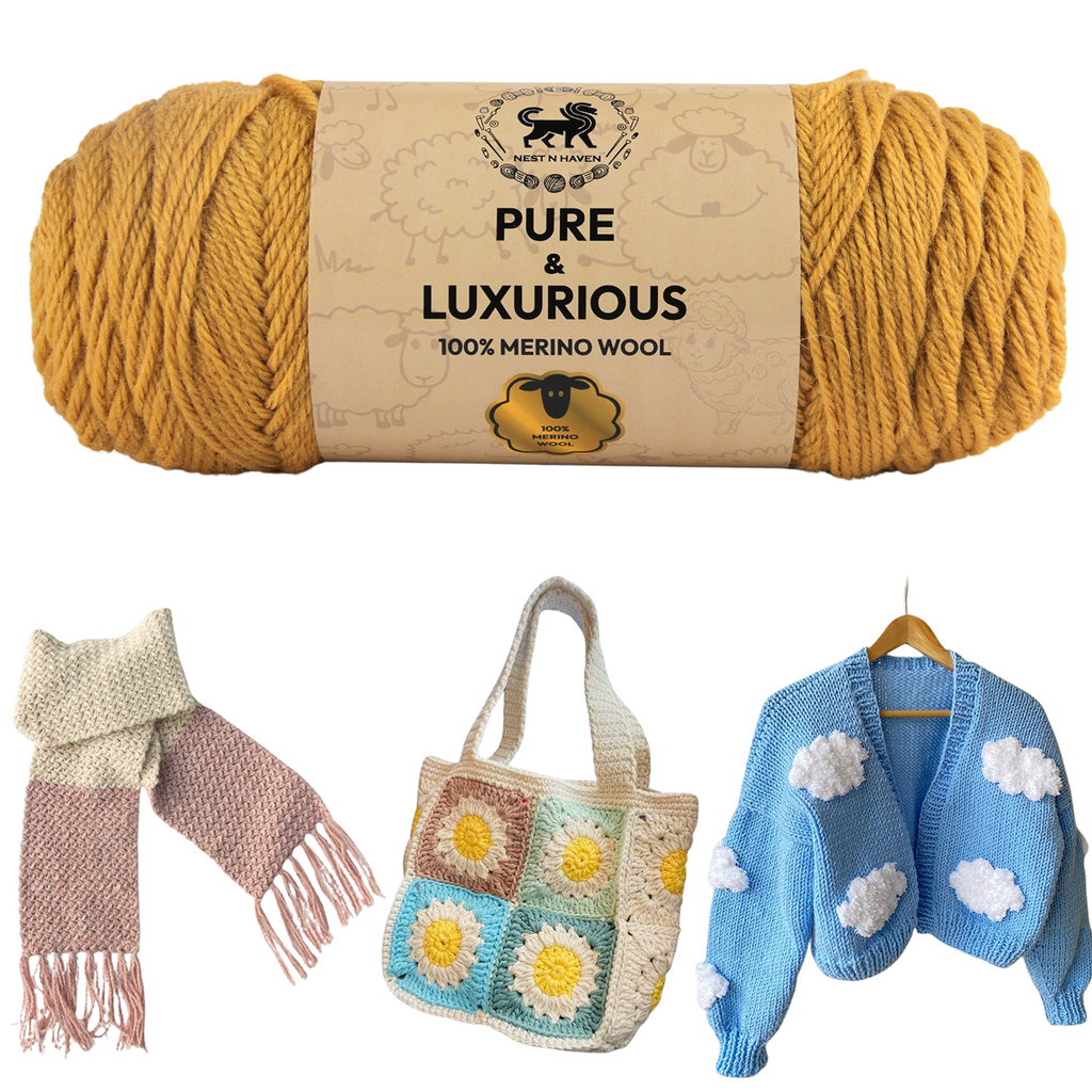 Pure and Luxurious 100% Merino Wool (100 gram) -  Camel (Yellow)