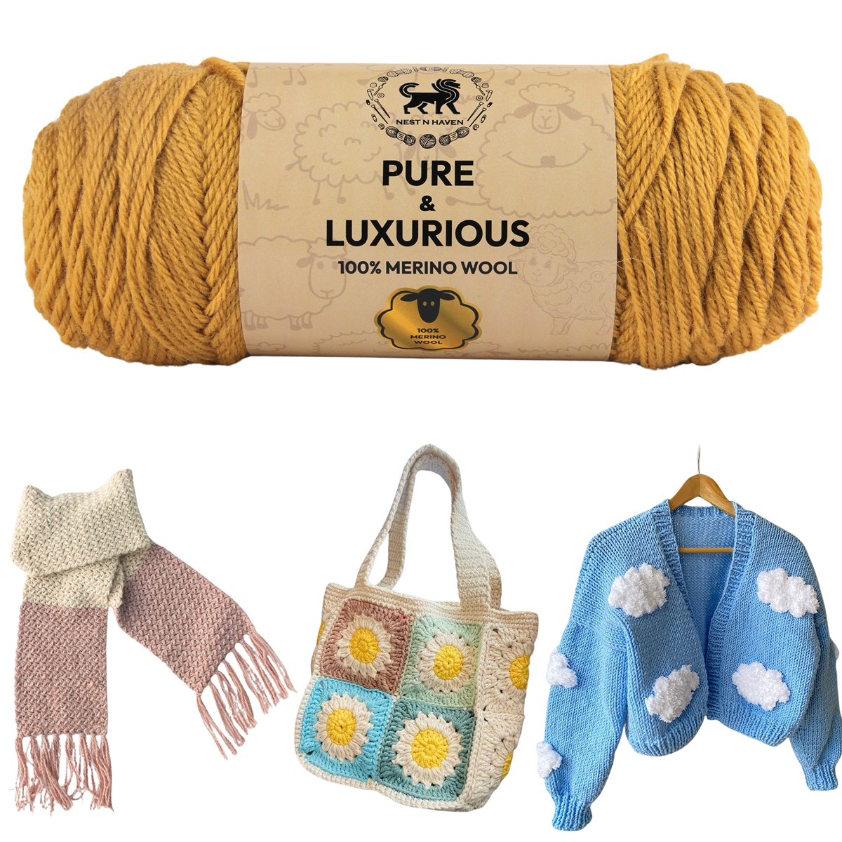 Pure and Luxurious 100% Merino Wool (100 gram) -  Camel (Yellow)