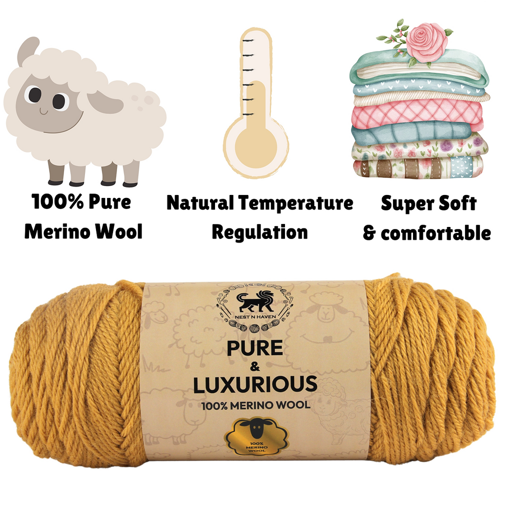 Pure and Luxurious 100% Merino Wool (100 gram) -  Camel (Yellow)