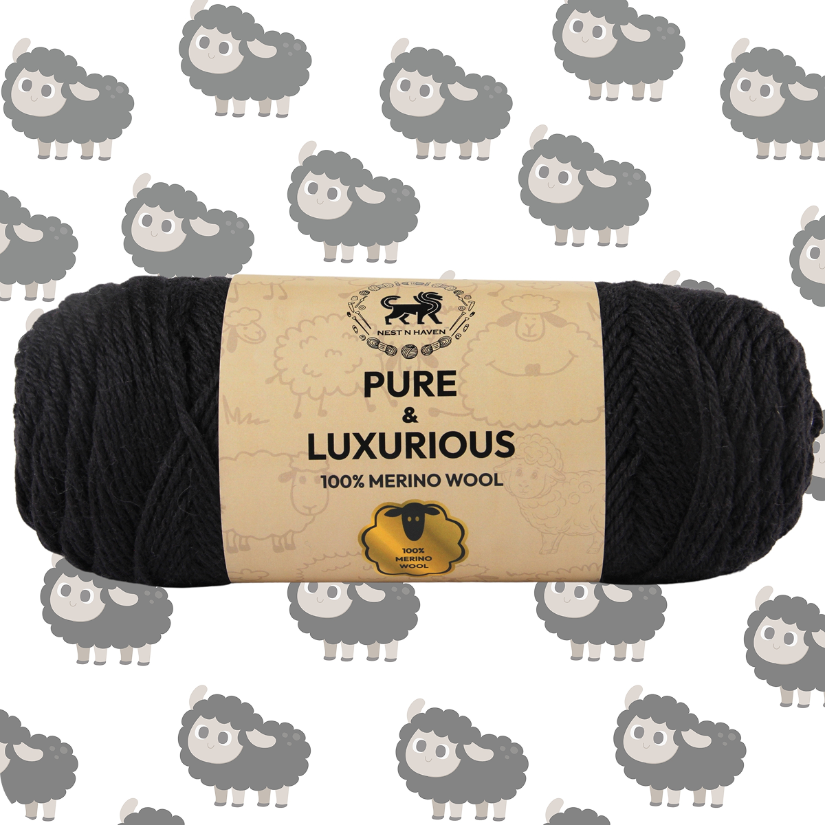 Pure and Luxurious 100% Merino Wool (100 gram) -  Black