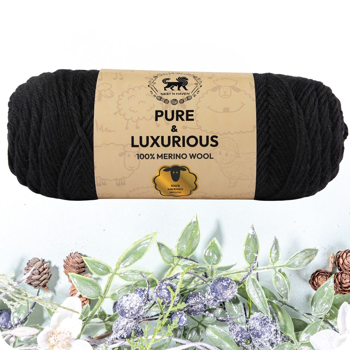 Pure and Luxurious 100% Merino Wool (100 gram) -  Black
