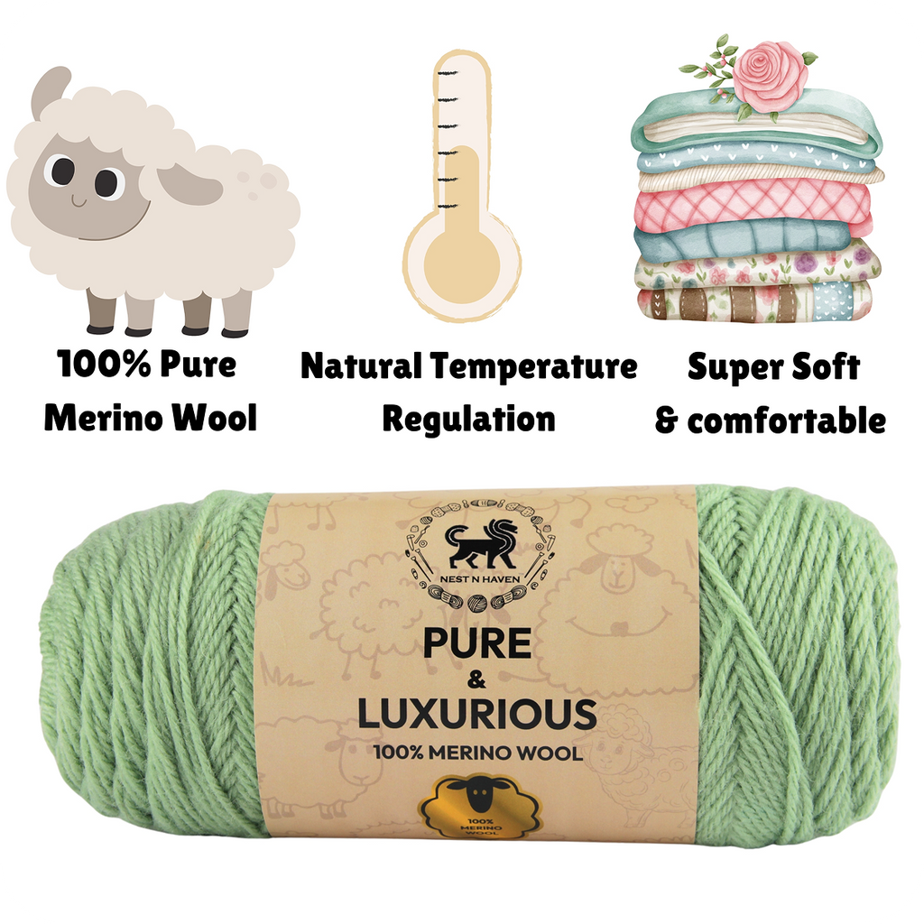 Pure and Luxurious 100% Merino Wool (100 gram) -  Green