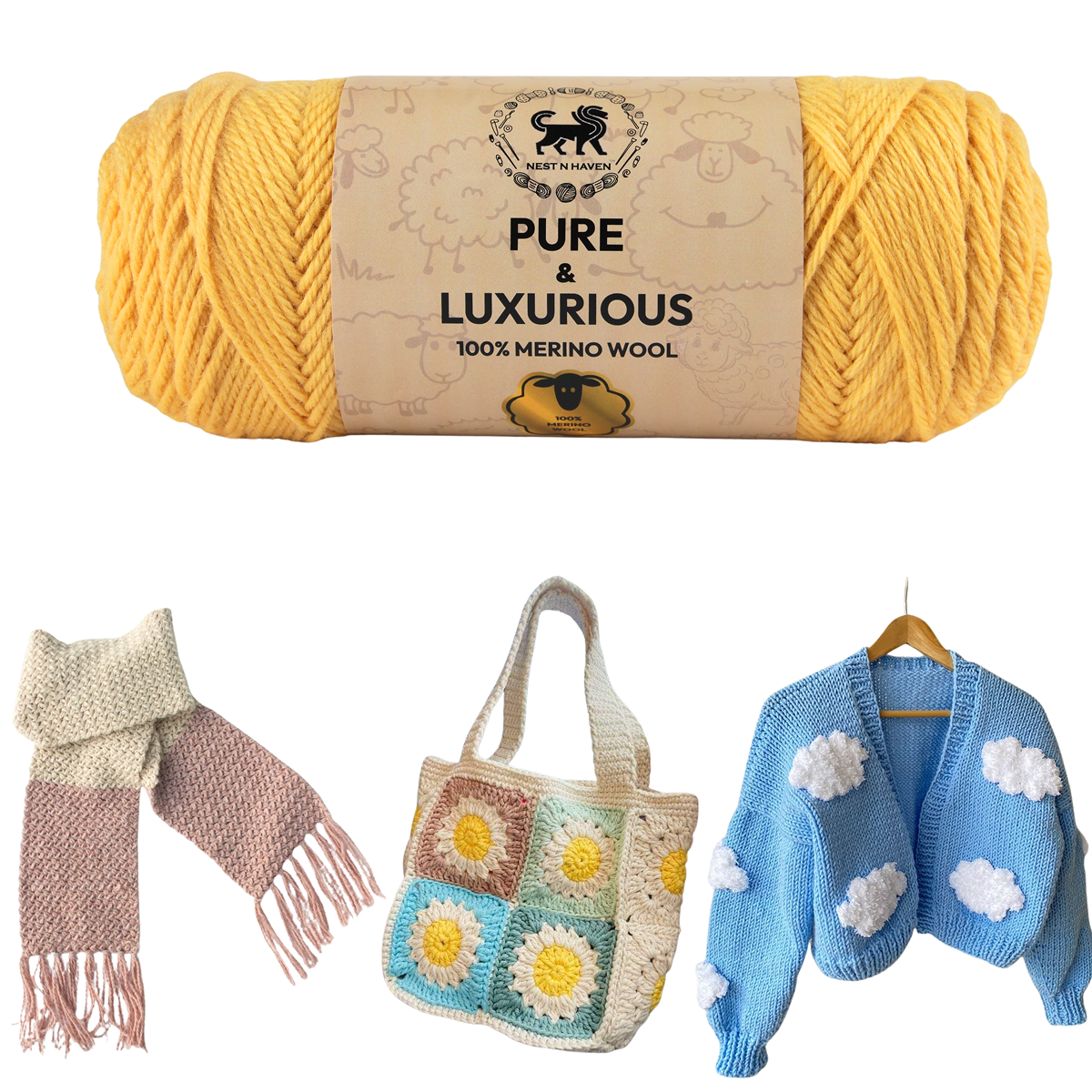 Pure and Luxurious 100% Merino Wool (100 gram) -  Yellow