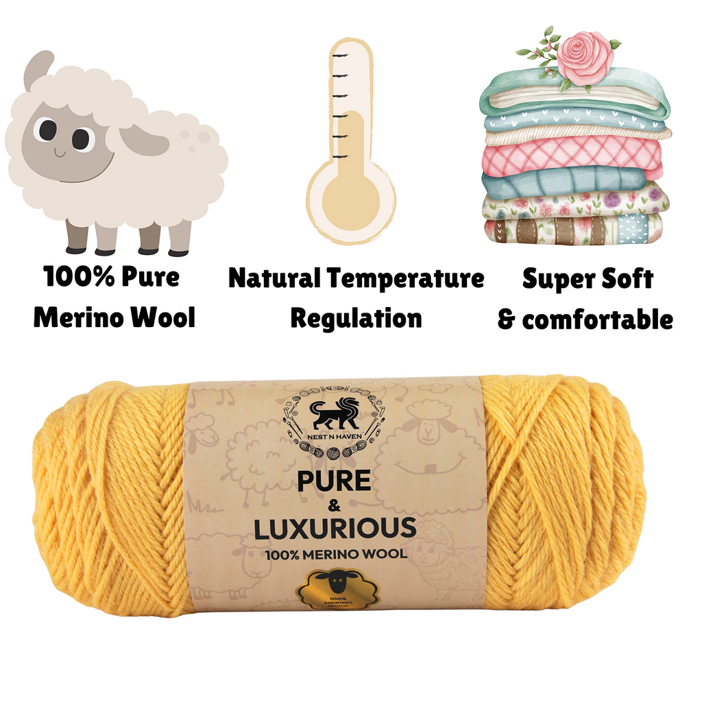 Pure and Luxurious 100% Merino Wool (100 gram) -  Yellow