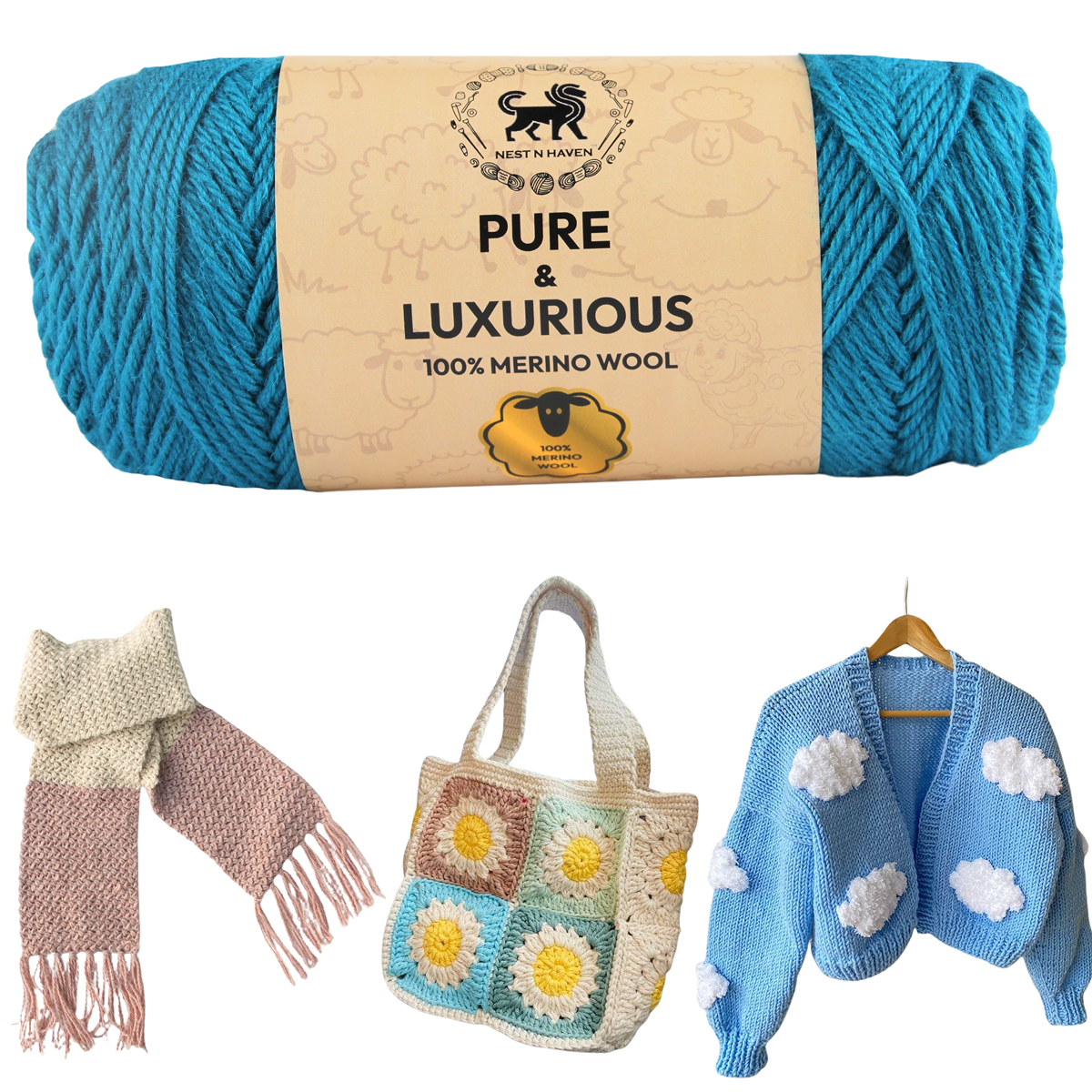 Pure and Luxurious 100% Merino Wool (100 gram) -  Teal Blue