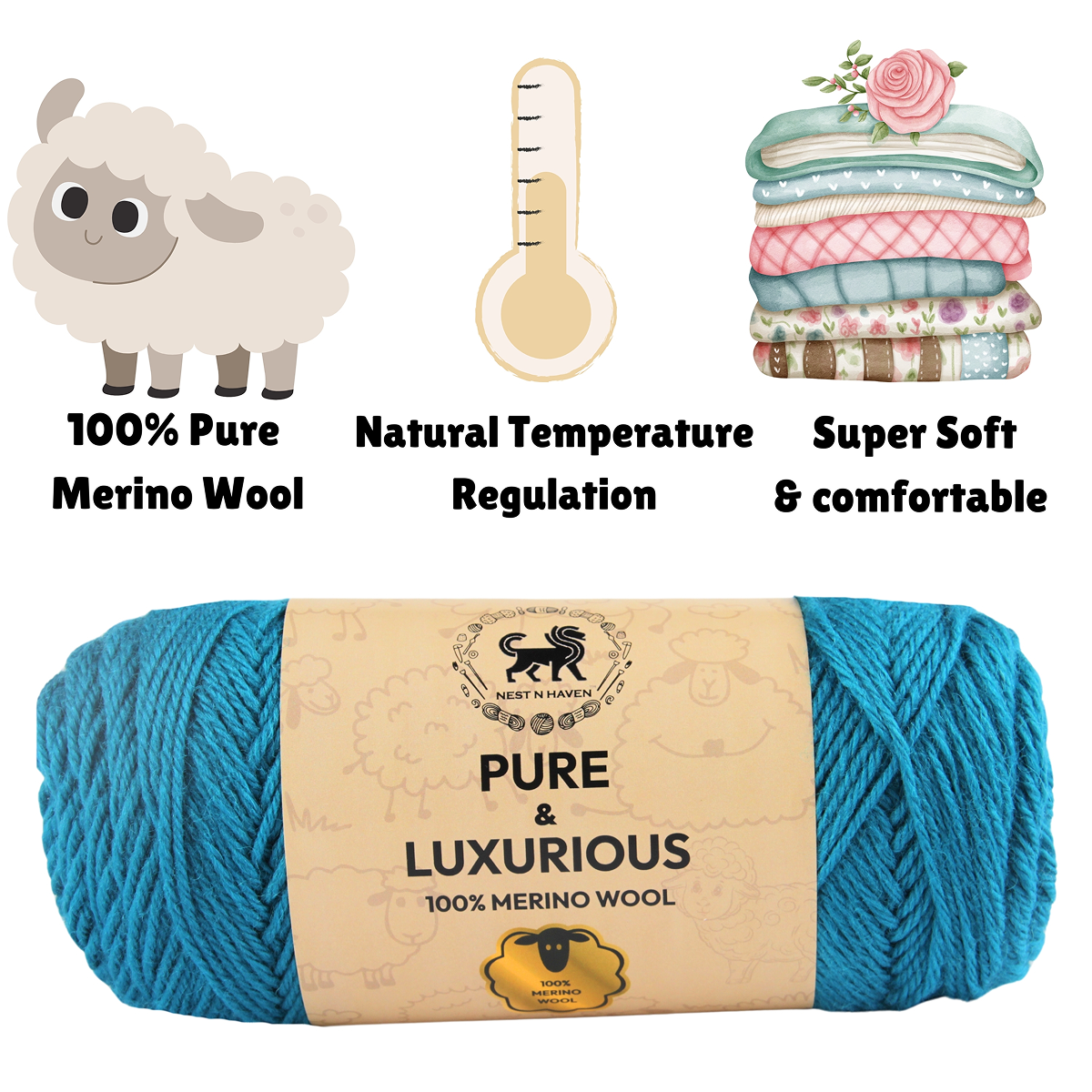 Pure and Luxurious 100% Merino Wool (100 gram) -  Teal Blue