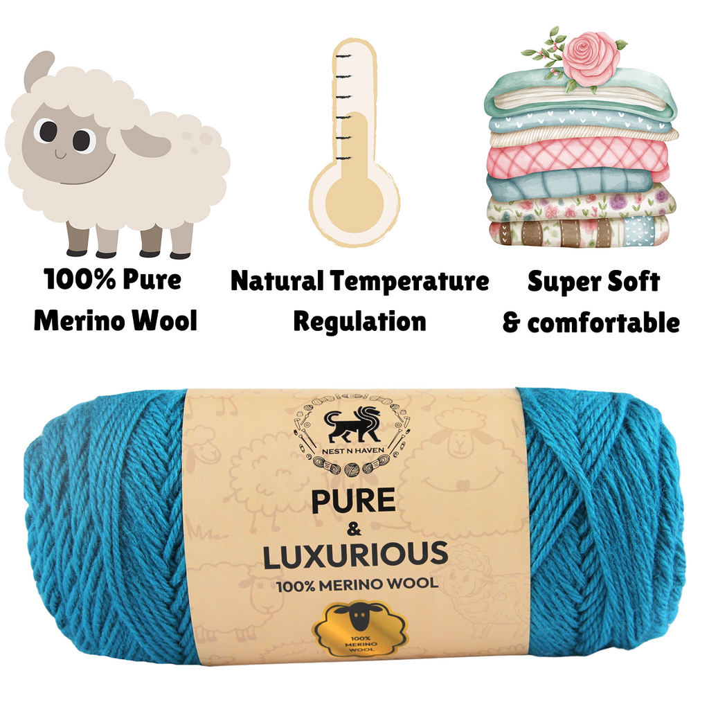 Pure and Luxurious 100% Merino Wool (100 gram) -  Teal Blue