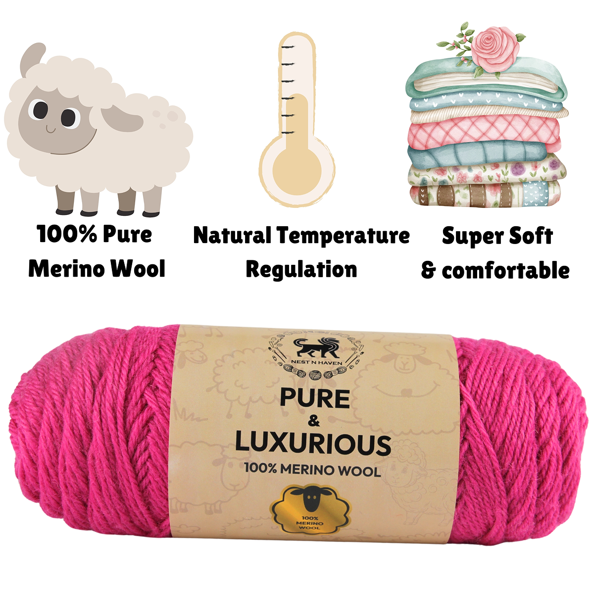 Pure and Luxurious 100% Merino Wool (100 gram) -  Pink