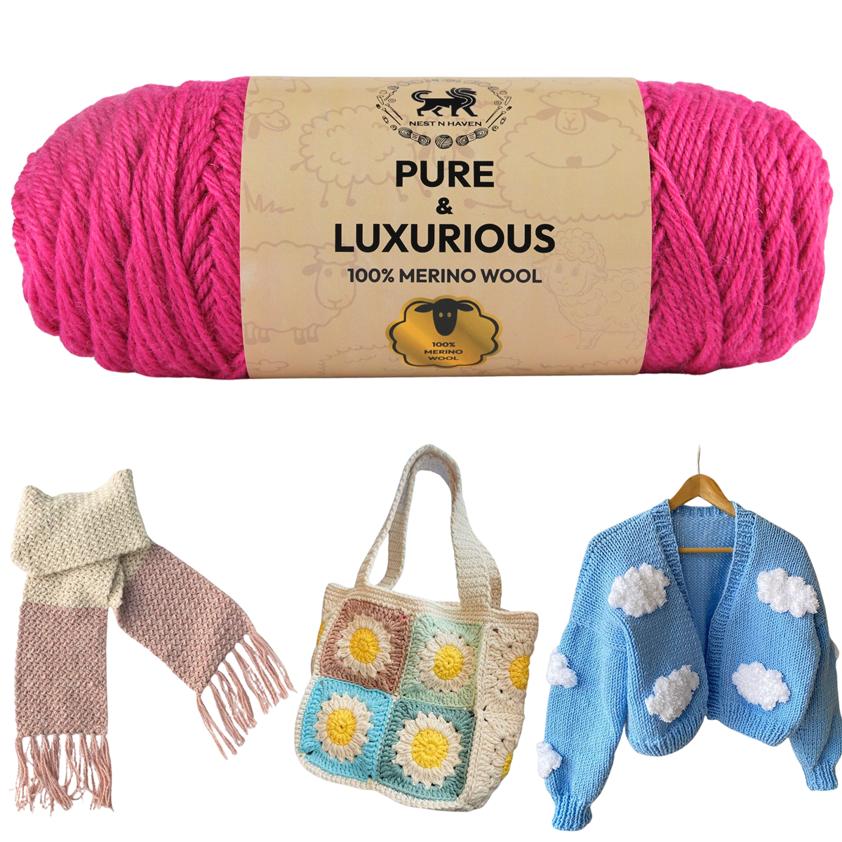 Pure and Luxurious 100% Merino Wool (100 gram) -  Pink