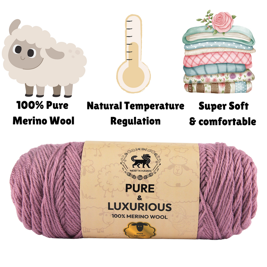 Pure and Luxurious 100% Merino Wool (100 gram) -  Dark Lilac