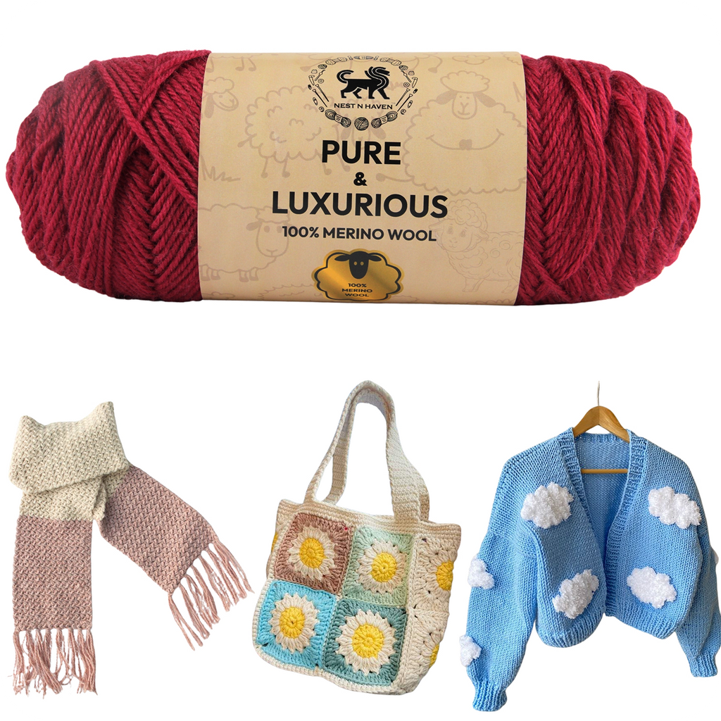 Pure and Luxurious 100% Merino Wool (100 gram) -  Cranberry