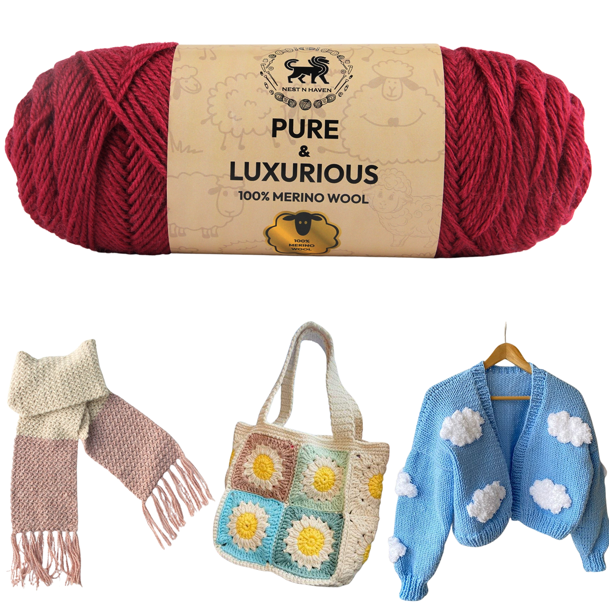 Pure and Luxurious 100% Merino Wool (100 gram) -  Cranberry