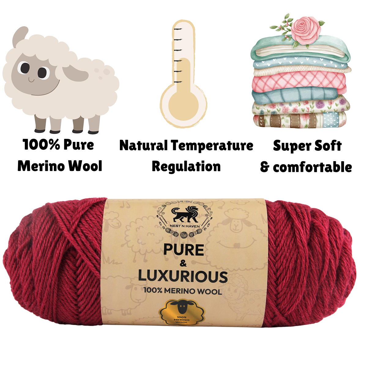 Pure and Luxurious 100% Merino Wool (100 gram) -  Cranberry