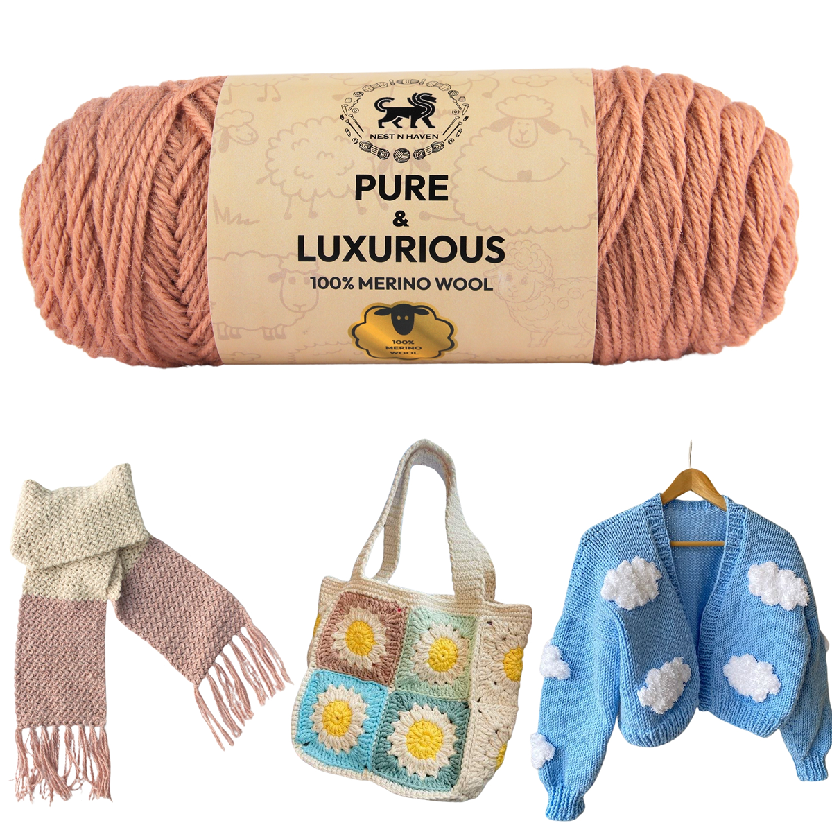Pure and Luxurious 100% Merino Wool (100 gram) -  Dark Beige