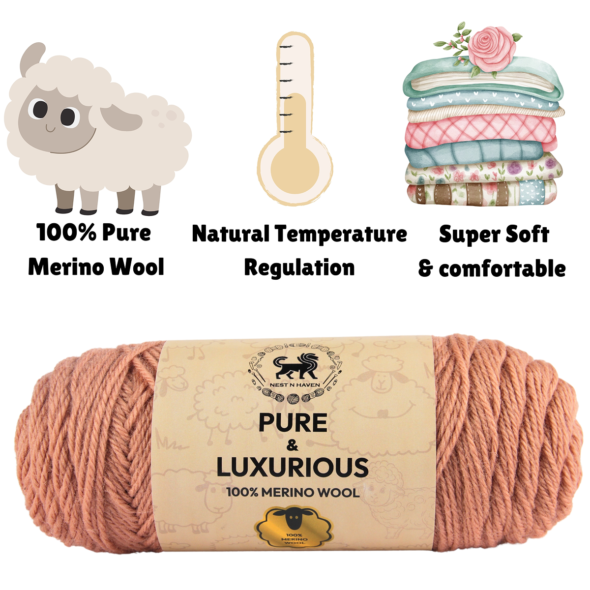 Pure and Luxurious 100% Merino Wool (100 gram) -  Dark Beige