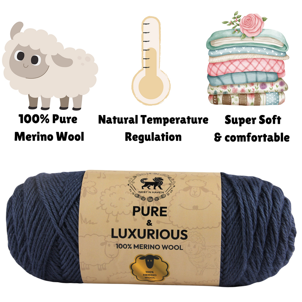 Pure and Luxurious 100% Merino Wool (100 gram) -  Denim Blue