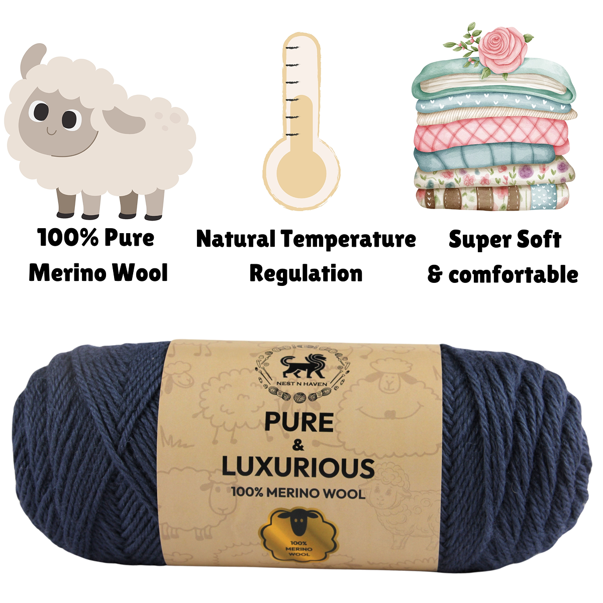 Pure and Luxurious 100% Merino Wool (100 gram) -  Denim Blue