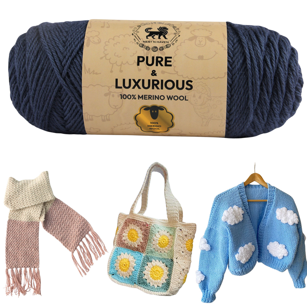 Pure and Luxurious 100% Merino Wool (100 gram) -  Denim Blue