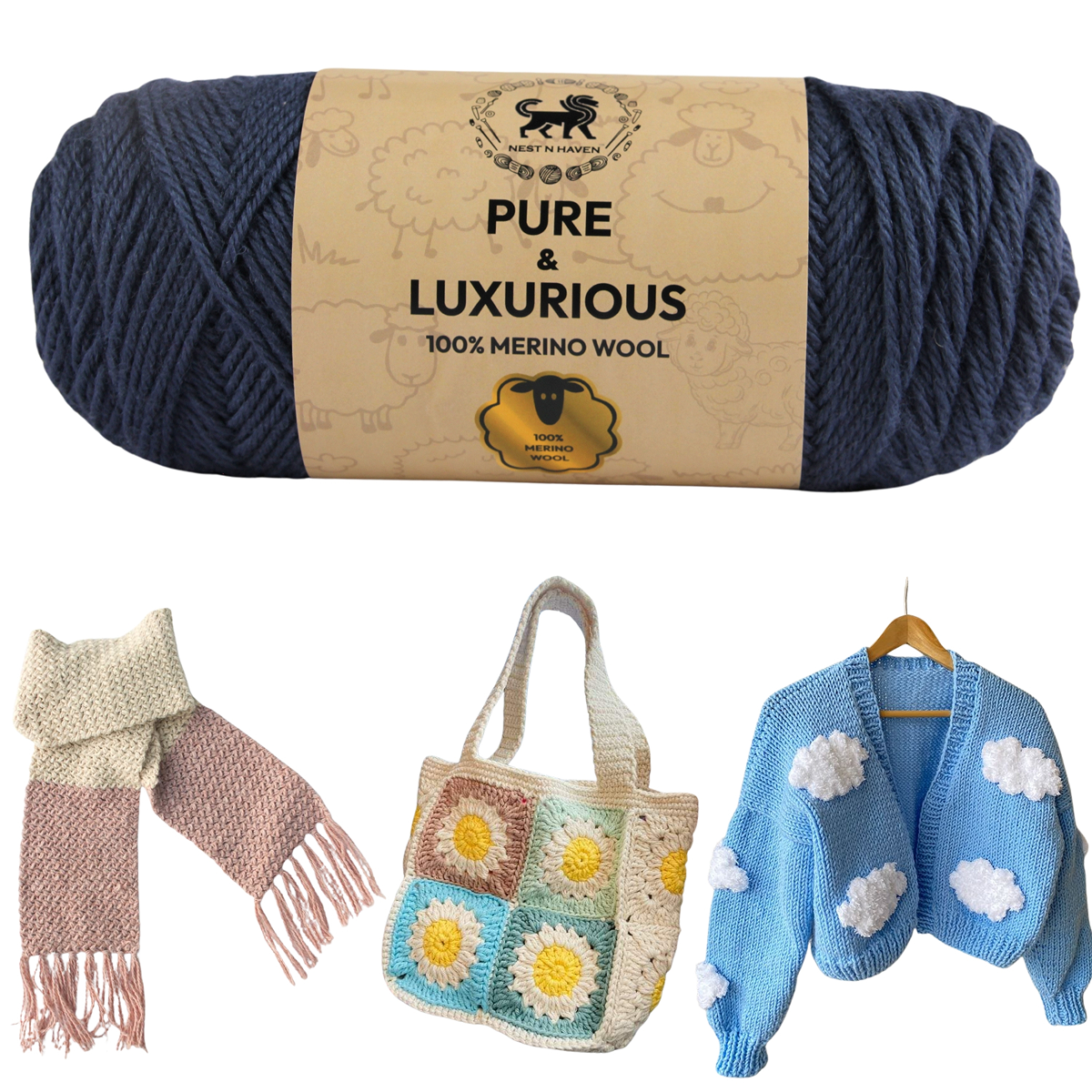 Pure and Luxurious 100% Merino Wool (100 gram) -  Denim Blue