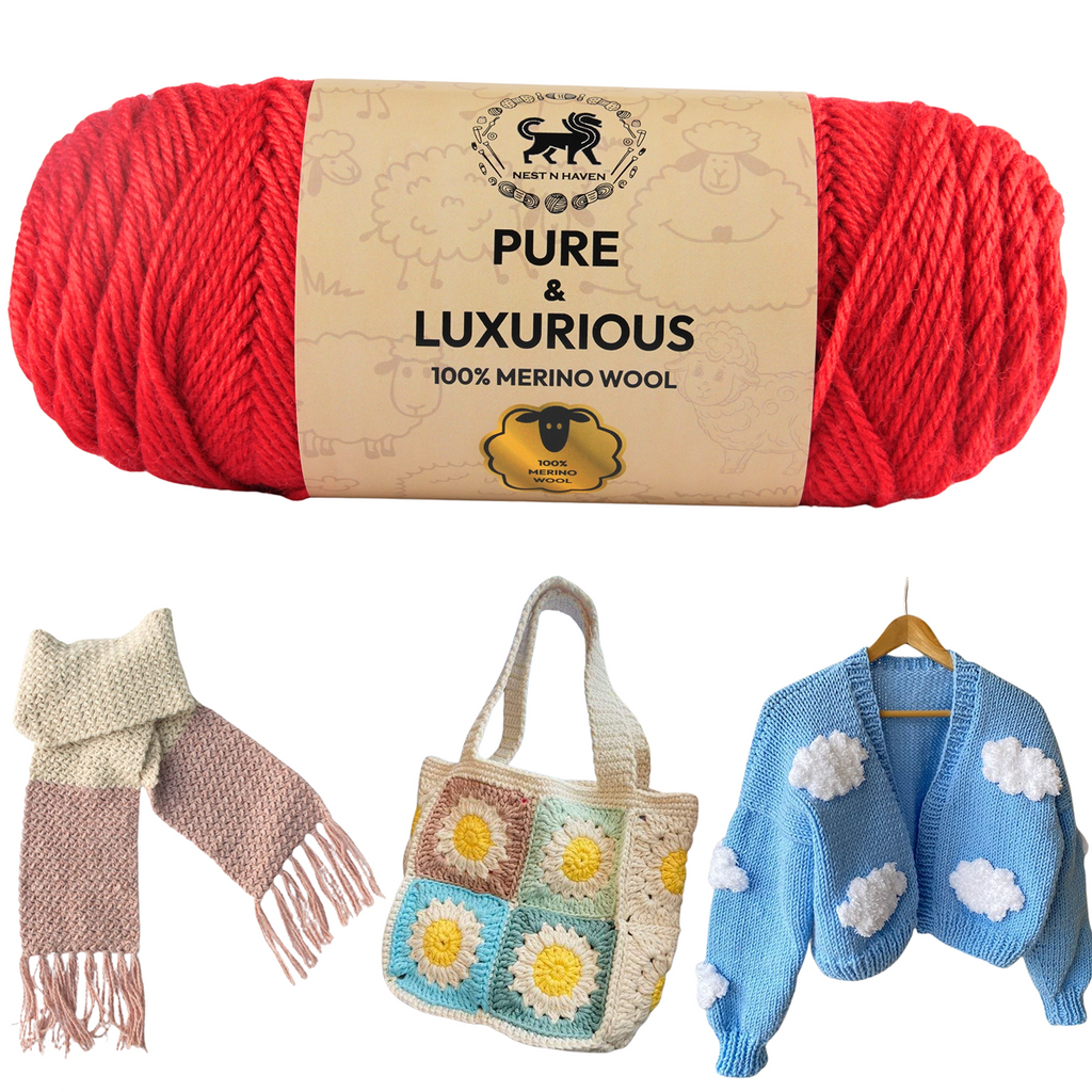 Pure and Luxurious 100% Merino Wool (100 gram) -  Red