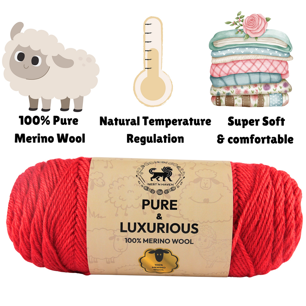 Pure and Luxurious 100% Merino Wool (100 gram) -  Red