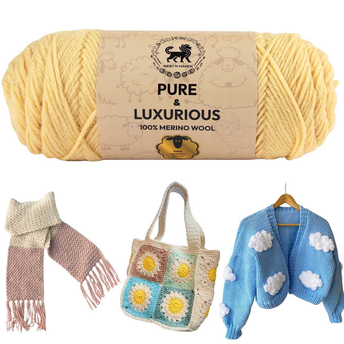 Pure and Luxurious 100% Merino Wool (100 gram) -  Lemon Yellow