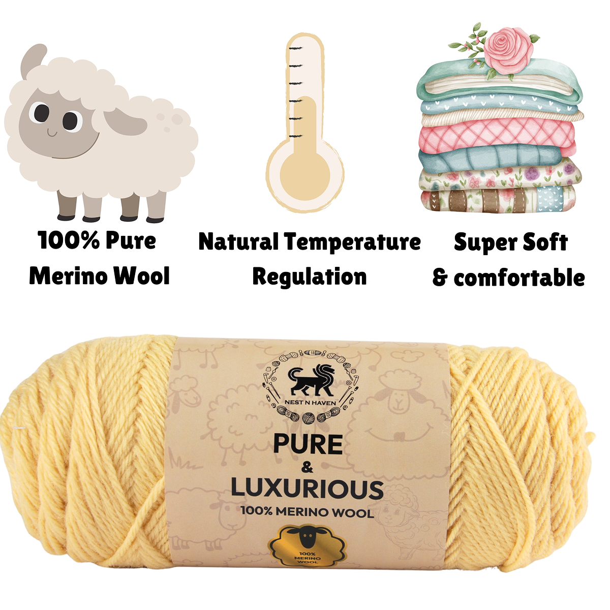 Pure and Luxurious 100% Merino Wool (100 gram) -  Lemon Yellow