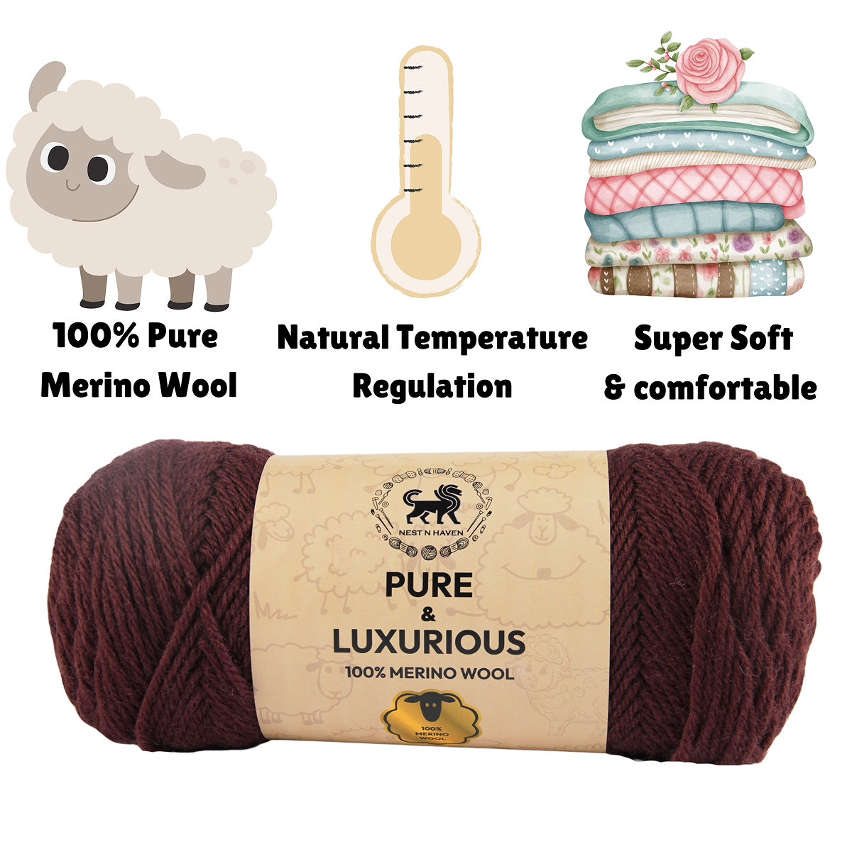 Pure and Luxurious 100% Merino Wool (100 gram) -  Dark Brown